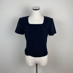 Donna Ricco New York Black Metallic Blouse Top Women Size 2 Petite Vintage